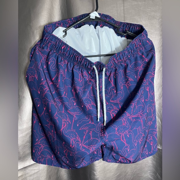 Men’s XXL Vintage Summer Swim Shorts Pink Flamingo on Dark Blue, New w/o Tags - Picture 6 of 6